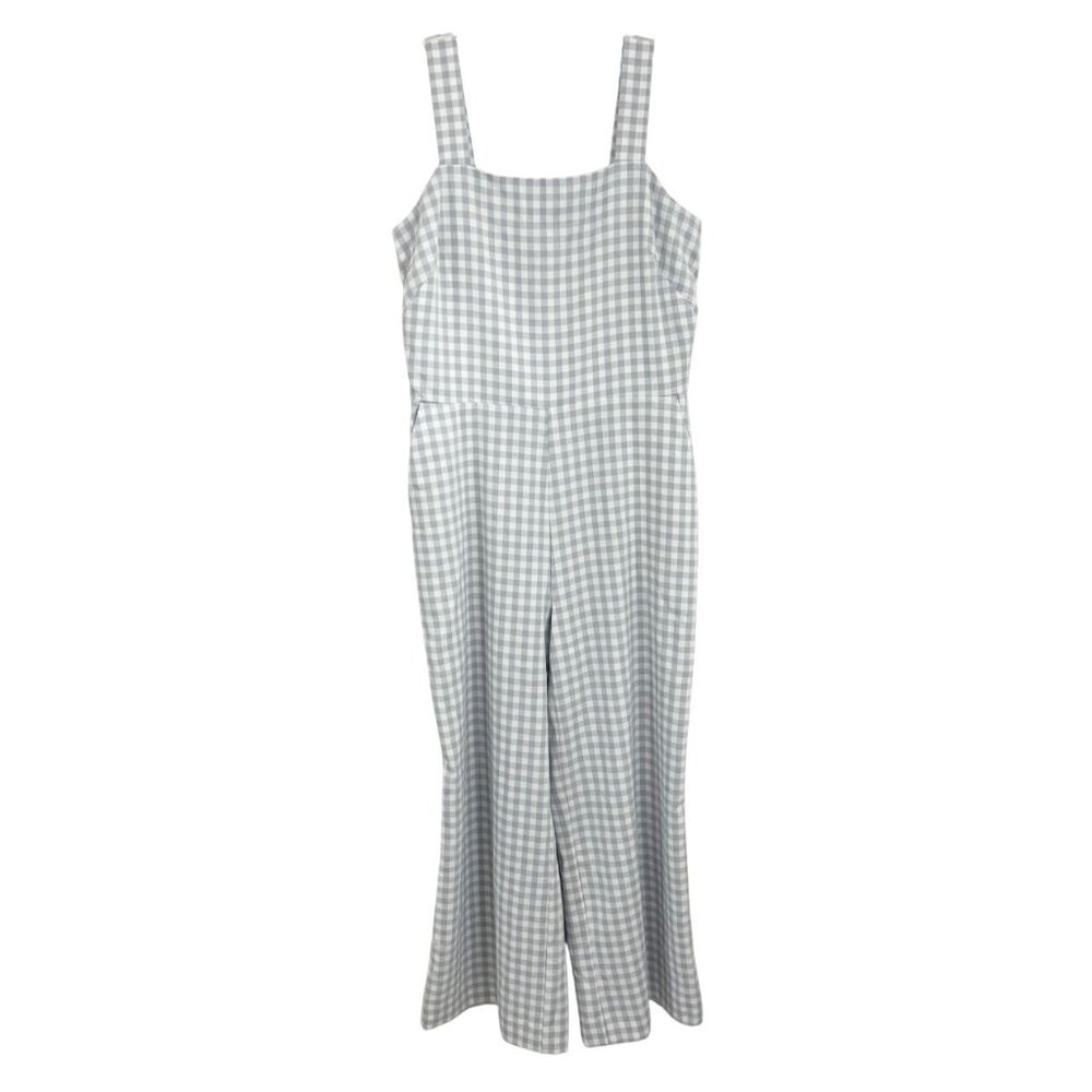 Ann Taylor Gray & White Gingham‎ Plaid Wide Leg Jumpsuit Square Neck Size 4